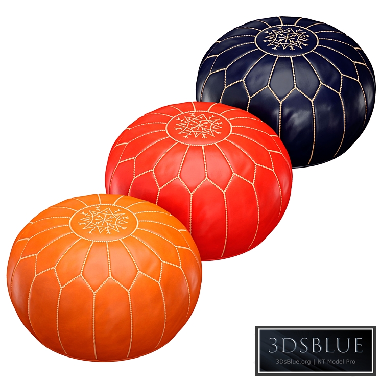 Oriental Moroccan round leather pouffe