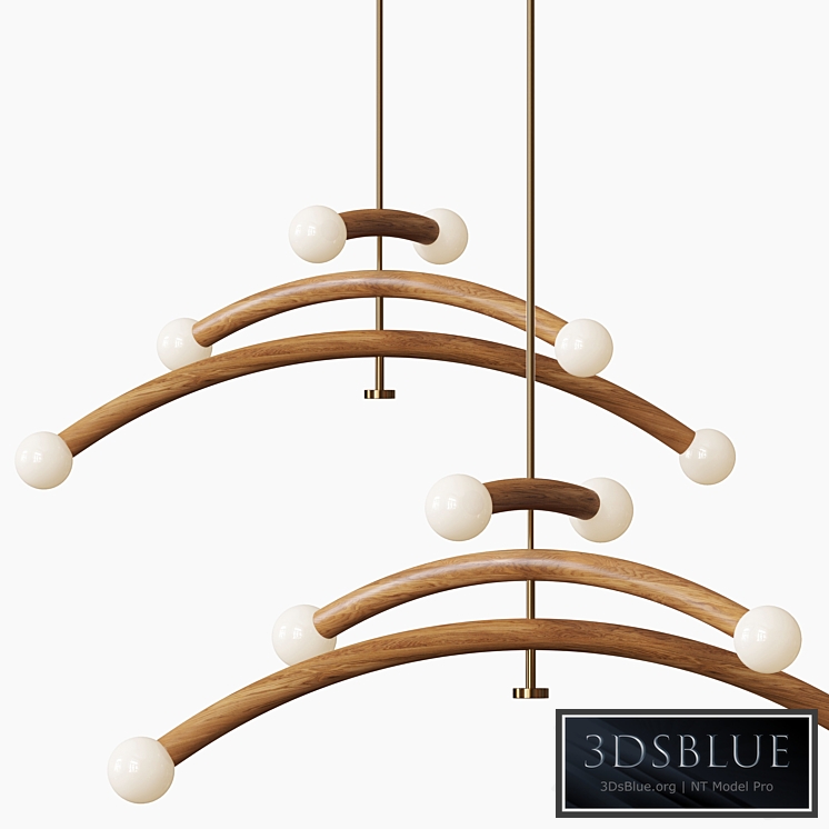 Contemporary Bleached White Oak and Brass LED Chandelier