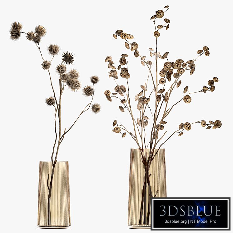 A set of two bouquets of dried flowers, twigs, thorns, vase, eucalyptus. 245.