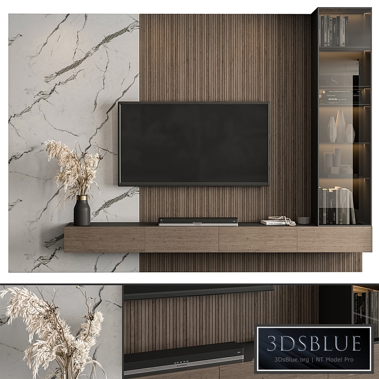 TV Wall Marble Wall and Wood - Set 41