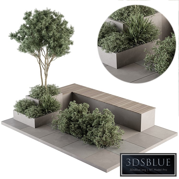 Urban Furniture / Architecture Bench with Garden Plants- Set 35