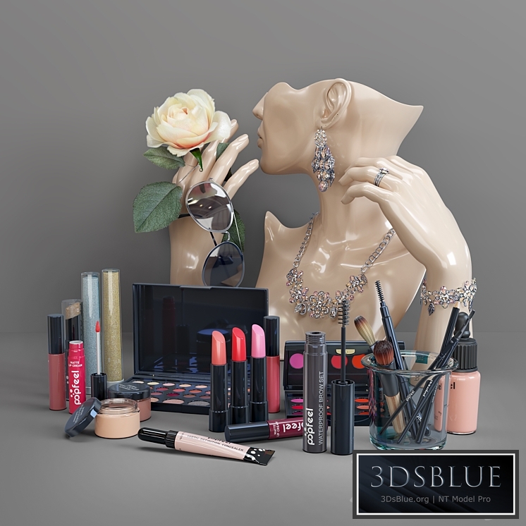 set of cosmetics and jewelry for the dressing table
