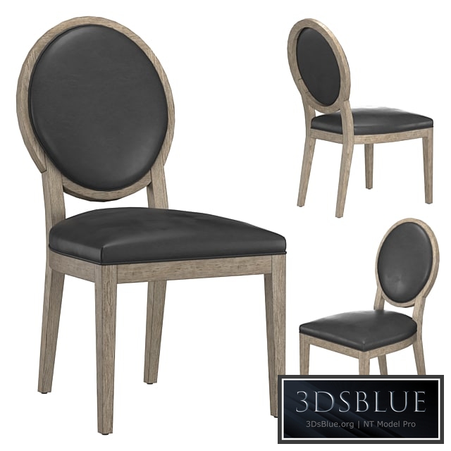 FRENCH CONTEMPORARY ROUND LEATHER DINING SIDE CHAIR