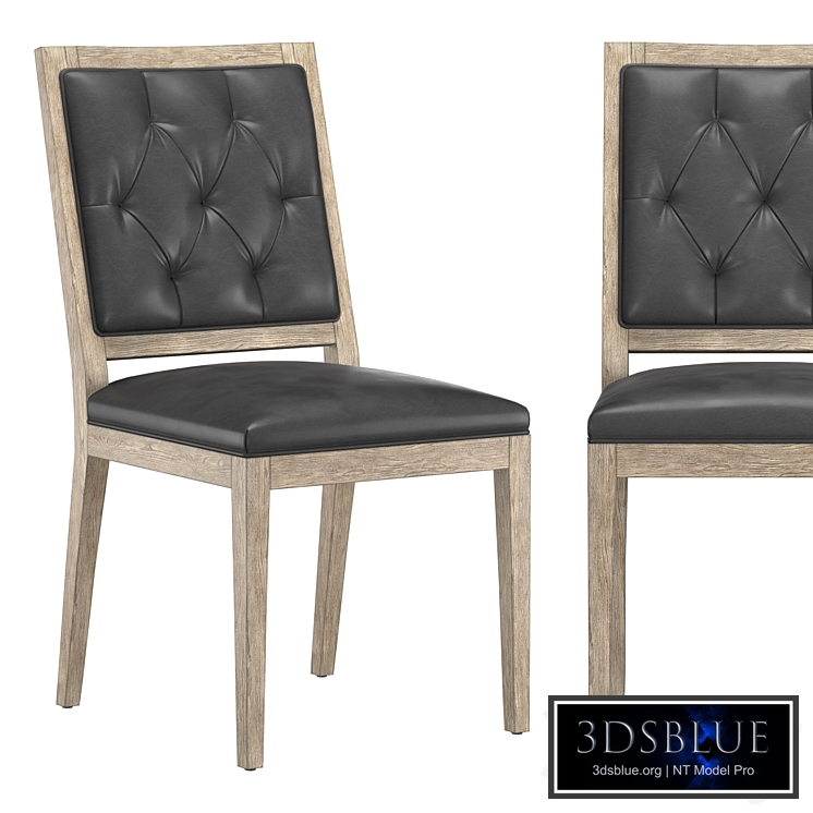 FRENCH CONTEMPORARY TUFTED SQUARE LEATHER DINING SIDE CHAIR