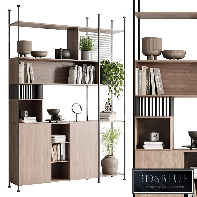 Metal Shelves Decorative With Plants and Book - Wooden Rack 01