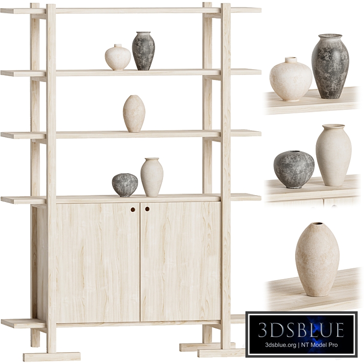 Haldeman pine wood bookcase with vases -1