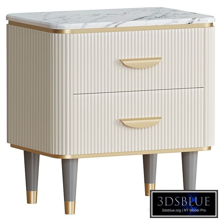 White Nightstand 2 Drawers Faux Marble