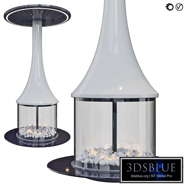 Suspended central fireplace