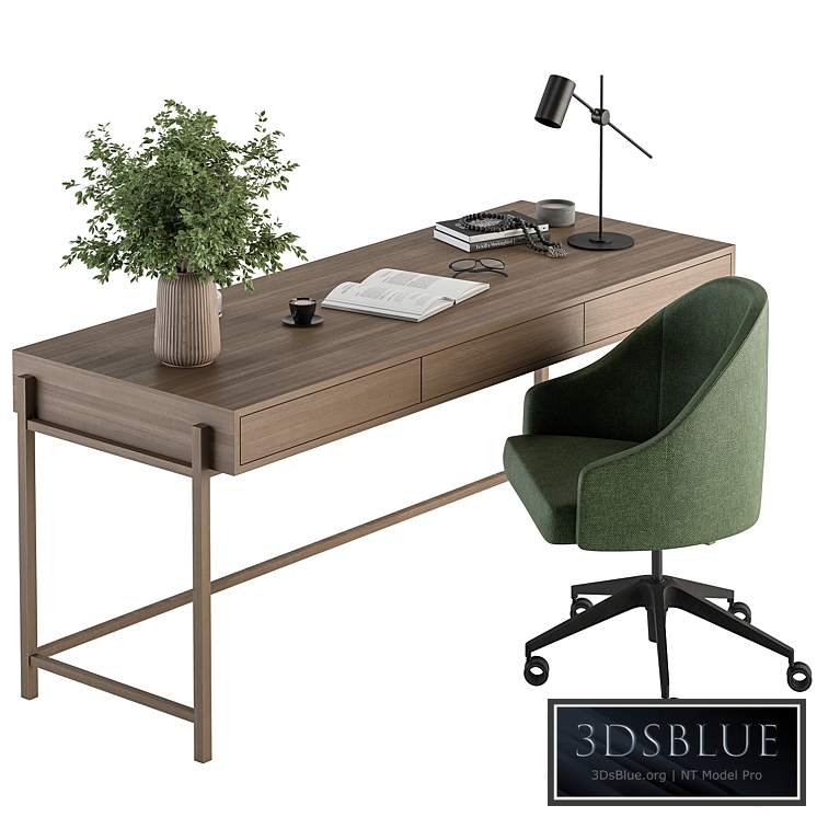 Home Office Green and Wood Set - Office Furniture 329