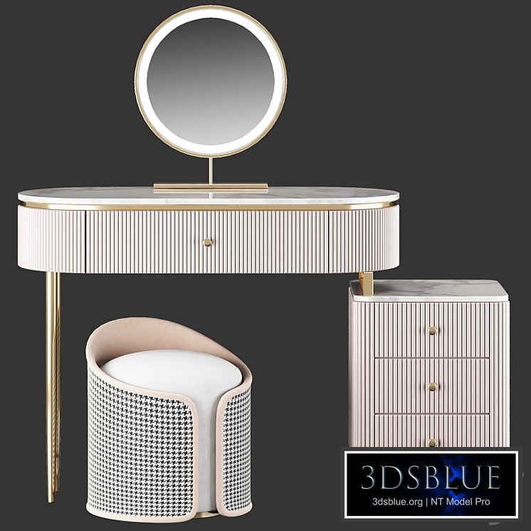 HOMARY Champagne Marble Top Makeup Vanity Set