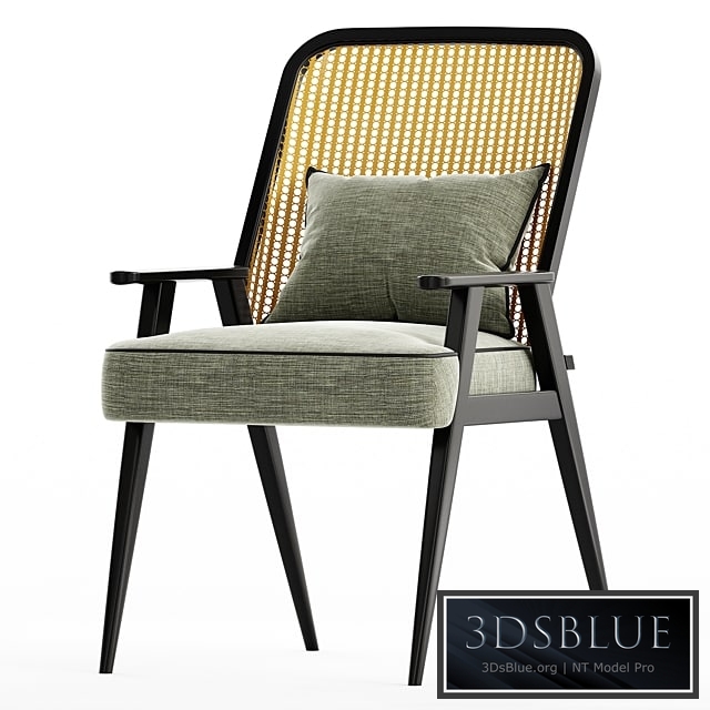 Upholstered Cane Back Armchair