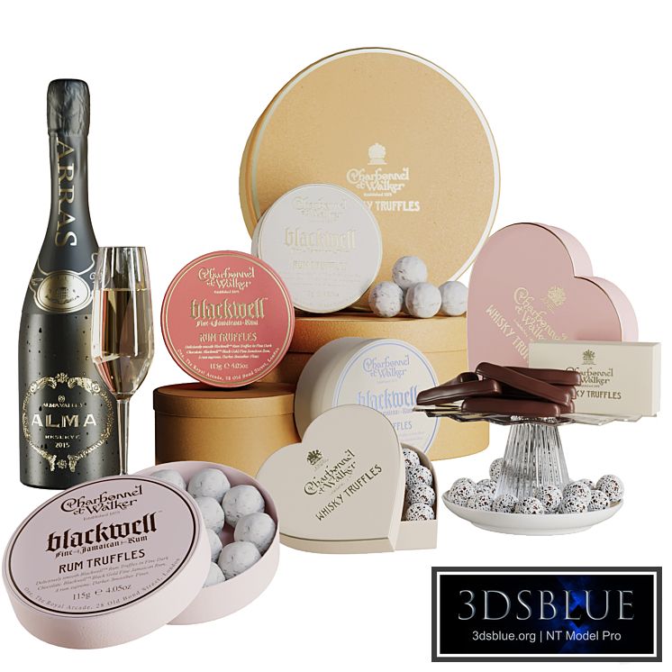 Gift set with sweets and desserts and a glass of wine