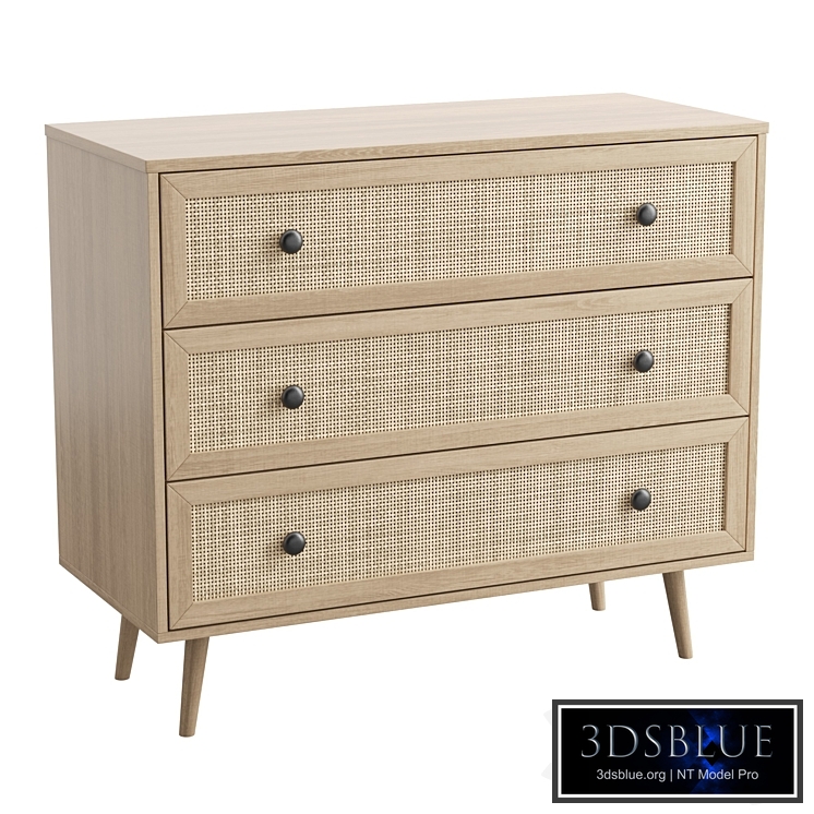 Rattan 3 Drawer Chest Light Wood PONCA
