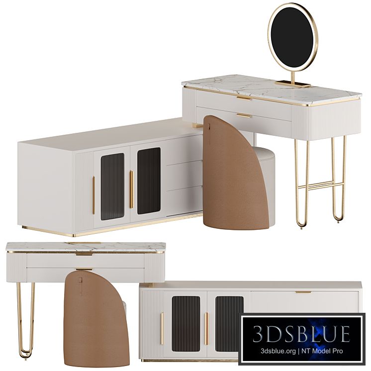Modern Makeup Vanity with TV Stands, LED Mirror, L-Shaped Vanity Table