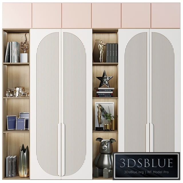 Wardrobe with decor, books and figurines in the nursery