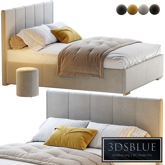 Bed Sharon 160 Velvet Milk / olive / yellow / gray with pouffe Kofi Divanru