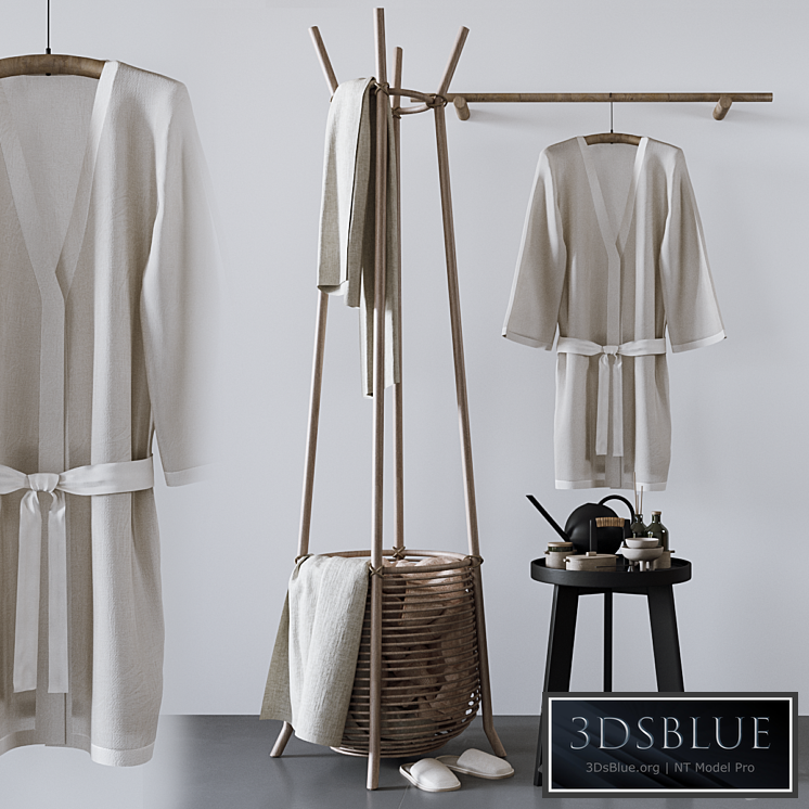 Set with basket, bathrobe and bathroom accessories