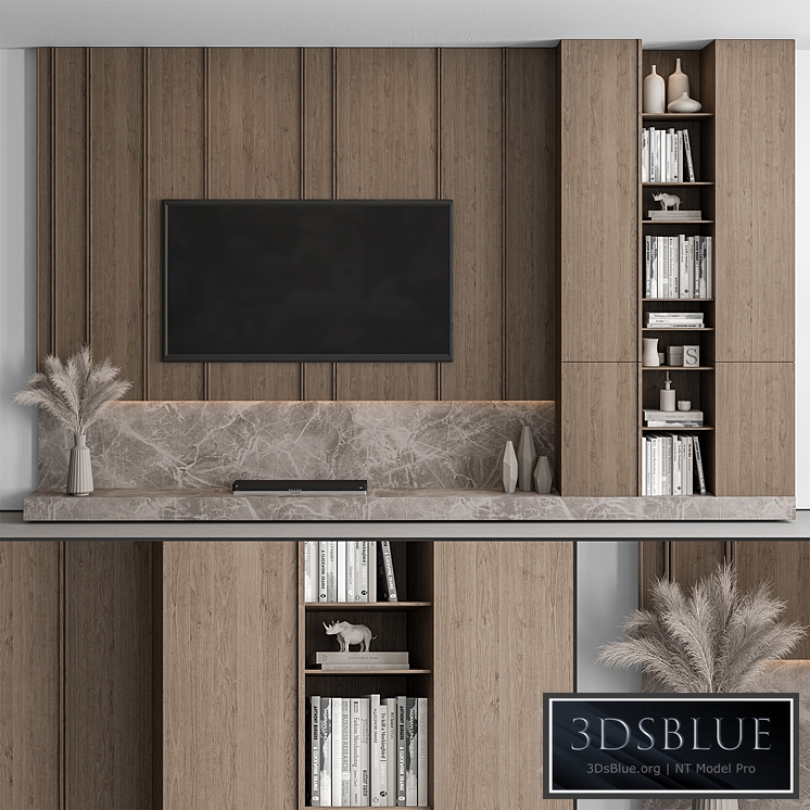 TV Wall Stone and Wood - Set 53