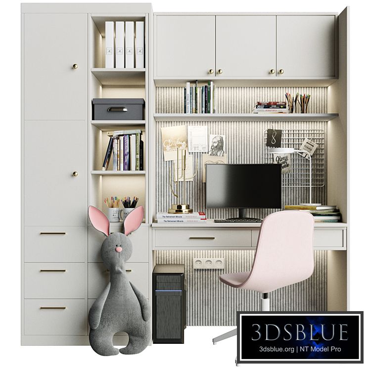 Children&#39;s wardrobe with a table and an armchair and a soft toy