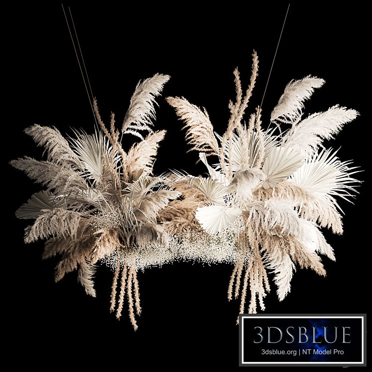 Installation suspension of white dried flowers, branches of pampas grass, dry reeds, wedding decor. 257.