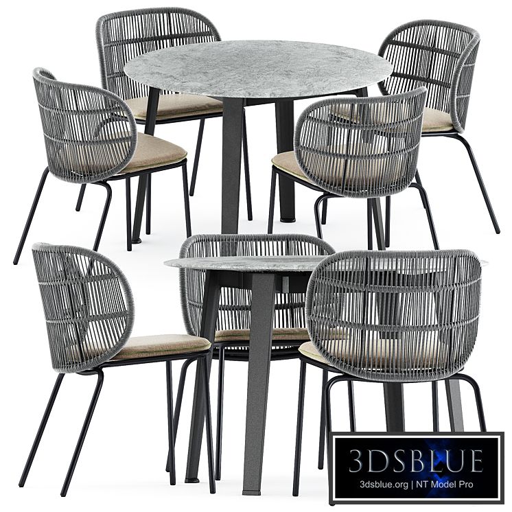 Kodo dining chairs by Vincent Sheppard and Ginepro round Outdoor table by bebitalia