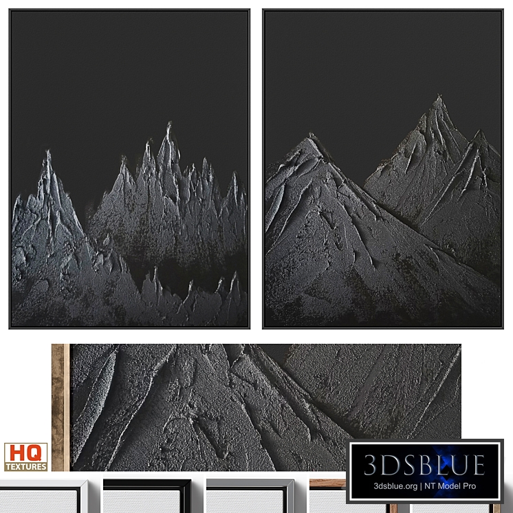 Black Abstract Mountains Textural Plaster Wall Art C-554