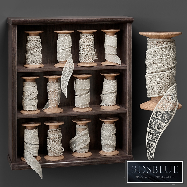 Shelf with spools of lace