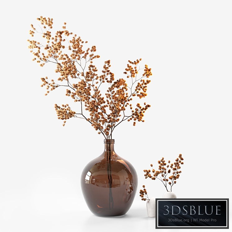 Dried flower branch in a large brown jar