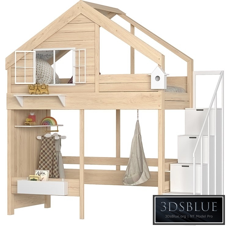 Children&#39;s loft bed Cozy Nest with a chest of drawers