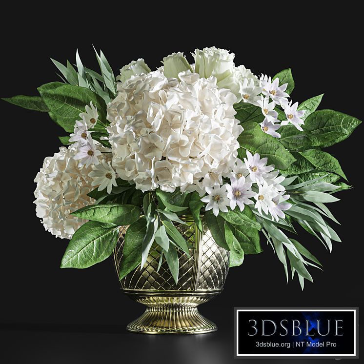 Flower Set 043 white hydrangea gold vase