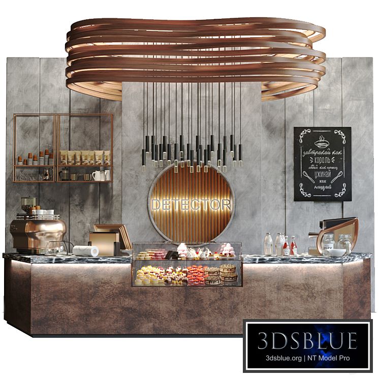 Design project of a cafe with desserts in the loft style