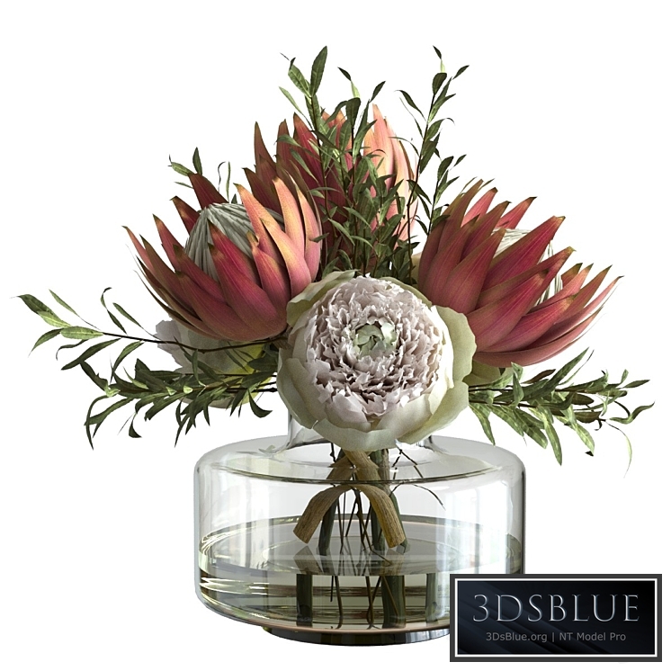 Bouquet with peonies and proteas