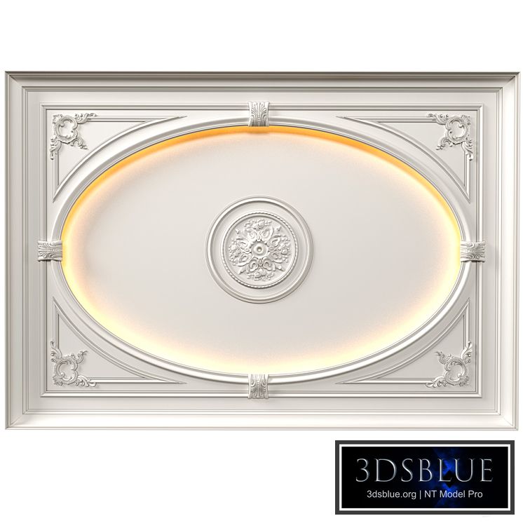 Coffered round illuminated ceiling in a classic style.Modern coffered illuminated ceiling