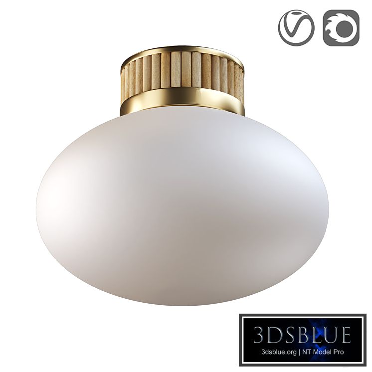 Ceiling lamp in brass, bamboo and frosted glass, Dolce