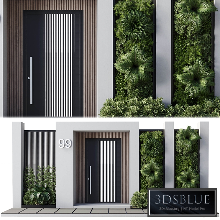 Door outdoor entrance and fence and graden 04