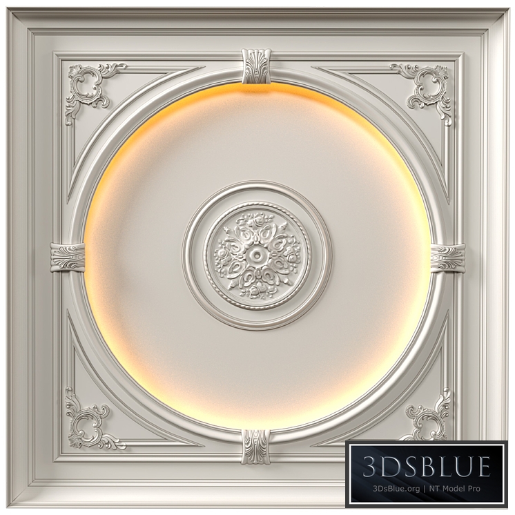 Coffered round illuminated ceiling in a classic style.Modern coffered illuminated ceiling Set