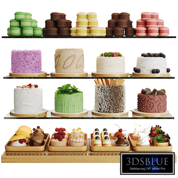 Showcase with cakes and desserts