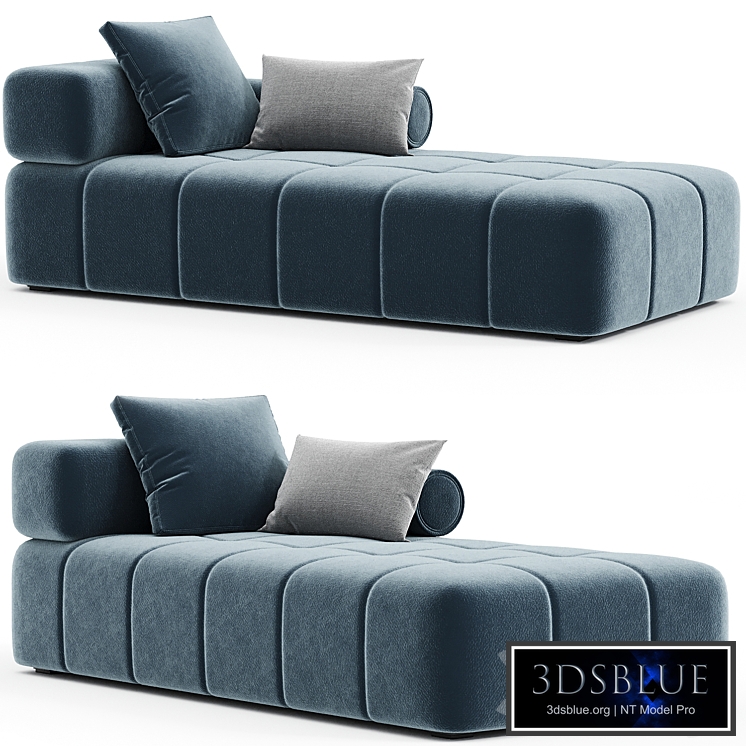 Contemporary Modular Sofa Settee in Velvet Blue Marine with metal base 01