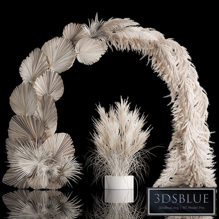 Wedding arch for decoration and decoration of the celebration with a bouquet of white pampas grass and dry reeds with dry palm branches, natural decor