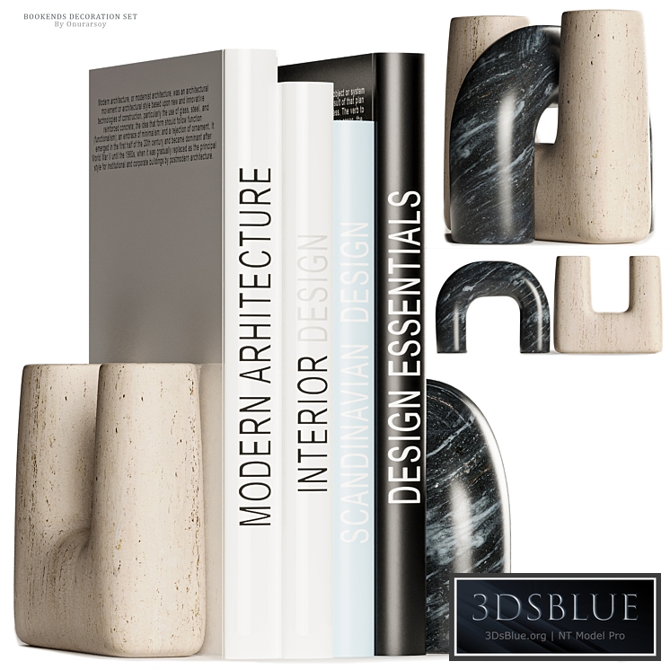 Issac Nesting Travertine and Marble Bookends Decoration