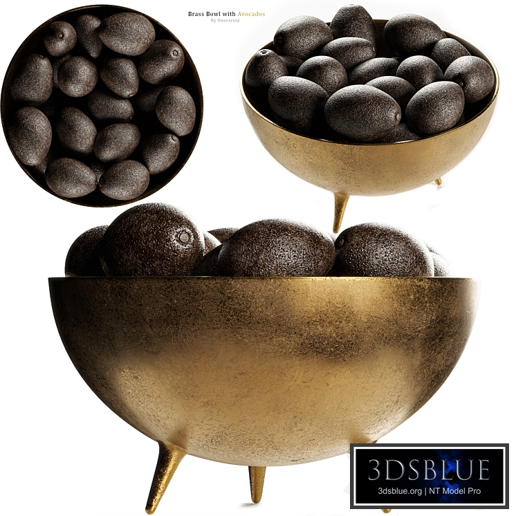 Picardy Brass Footed Bowl Centerpiece with Avocados