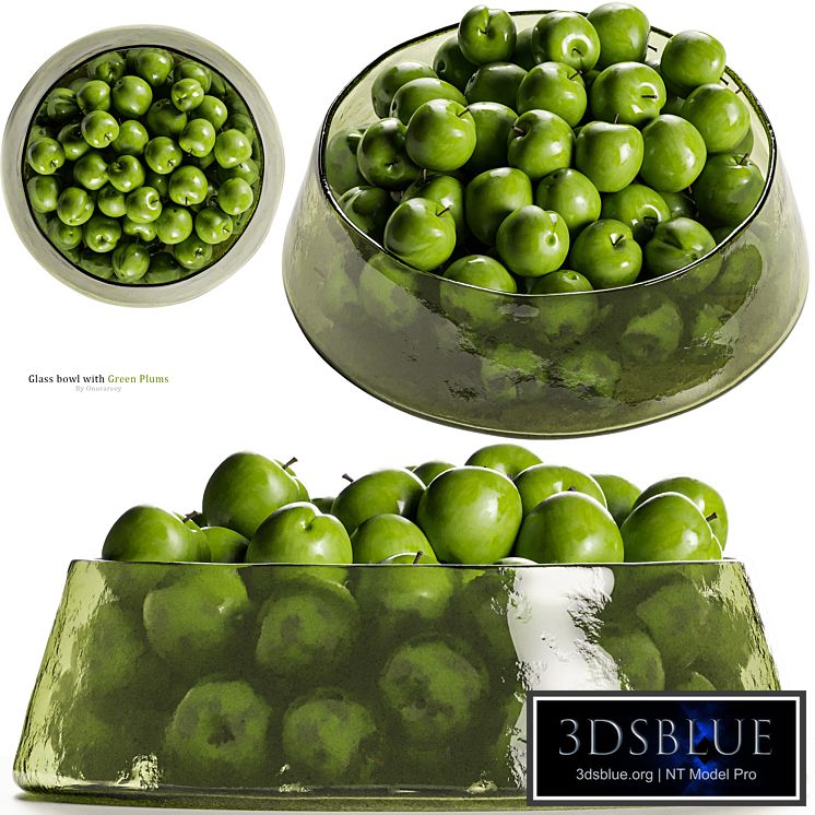 Low Glass Bowl Centerpiece with Green Plums