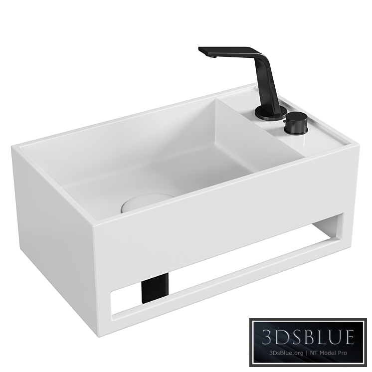 Lavabo mural PB2078 en pierre solide (Solid Surface) - 50 x 30 x 20 cm - blanc mat - avec porte-serviettes intégré