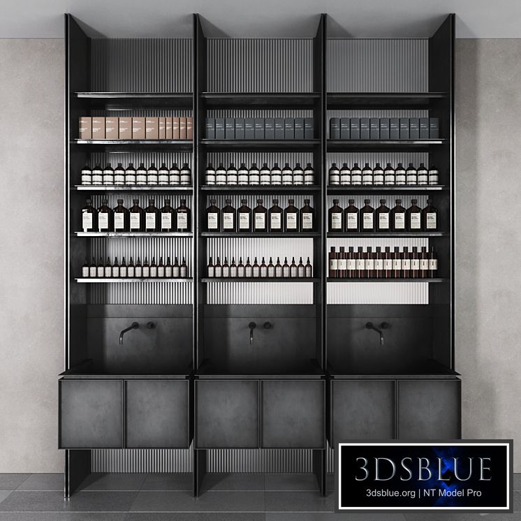 Cosmetic set glass and metal shelving