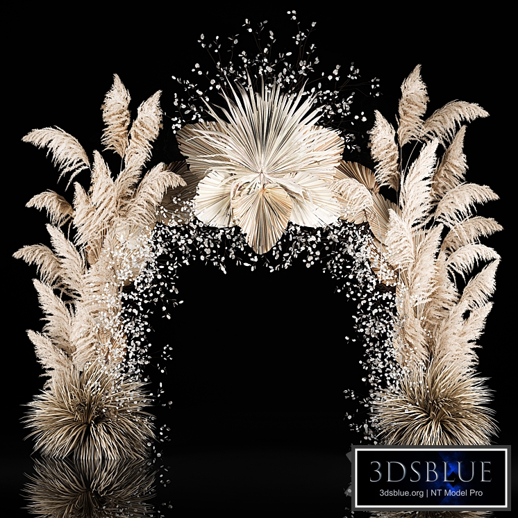 Eco-style wedding arch made of dried flowers and pampas grass, Cortaderia, moonflower, dry, palm branch. 5