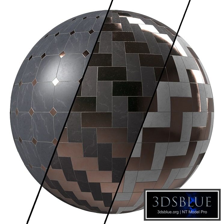 Marble Tile Materials 12- Marble Mixed by Metal Tile - Pbr 4k Seamless