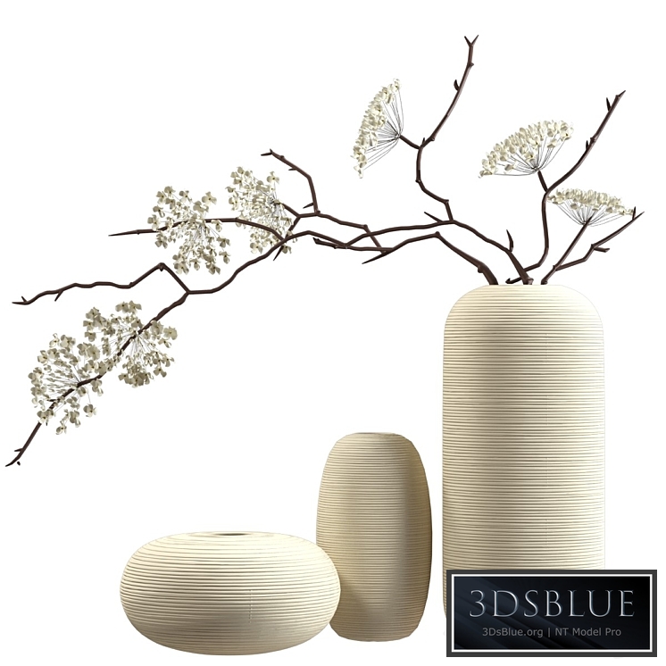 Bouquet of flowering branches in ceramic vases