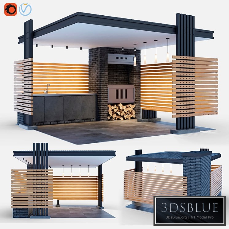 Modern gazebo with summer kitchen