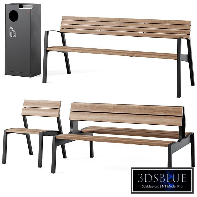 Vera Park Benches with litter bin Crystal by mmcite