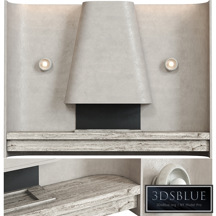 Beige composition with fireplace